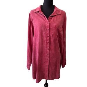 New SIDE STITCH Women's Red Corduroy Button Down Oversized Tunic Shirt Size L